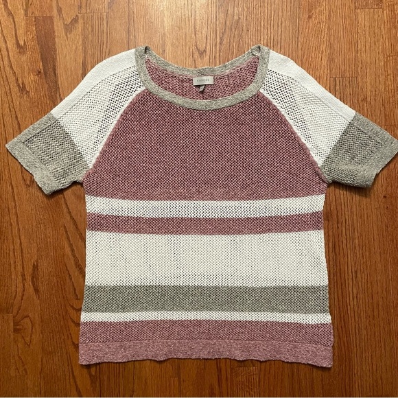 Kinross S/S Mesh Bloom Multi Stripe Cotton Pullover size L - Picture 2 of 13